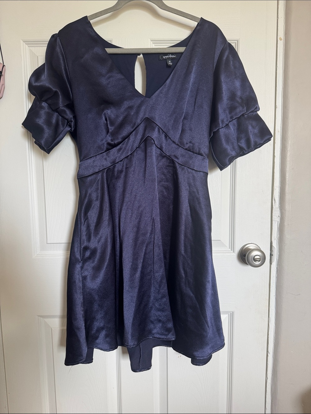 Cupcakes and Cashmere Navy Satin Fit-and-Flare Dress